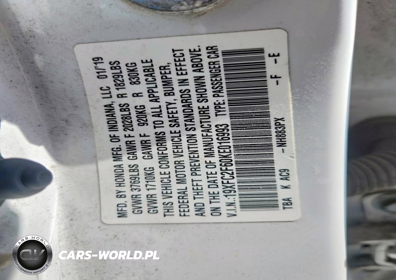2019 Honda Civic Lx VIN:19XFC2F60KE016993 - 12
