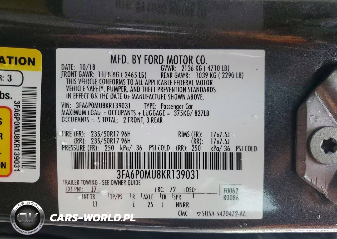 2019 Ford Fusion Sel VIN:3FA6P0MU8KR139031 - 12