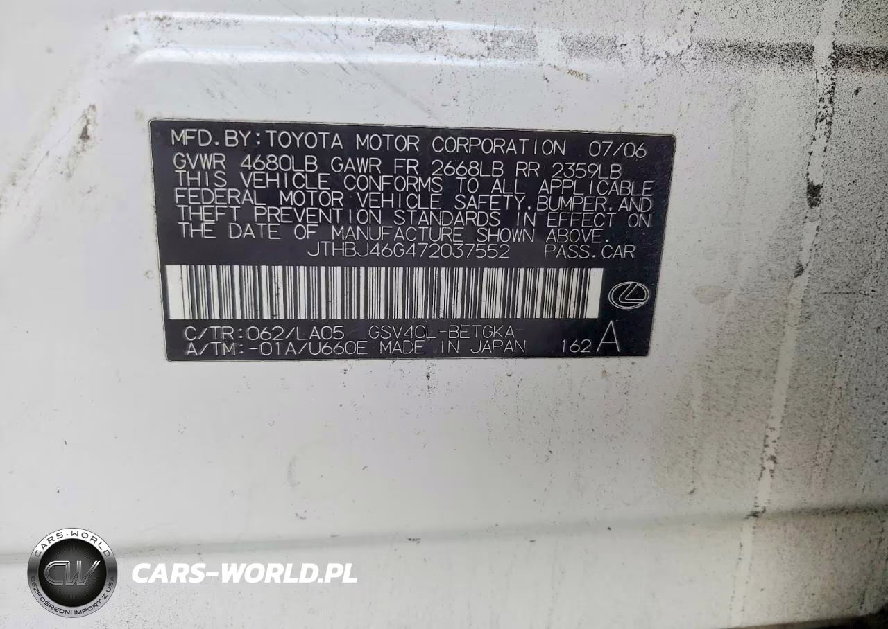 2007 Lexus Es 350 VIN:JTHBJ46G472037552 - 12