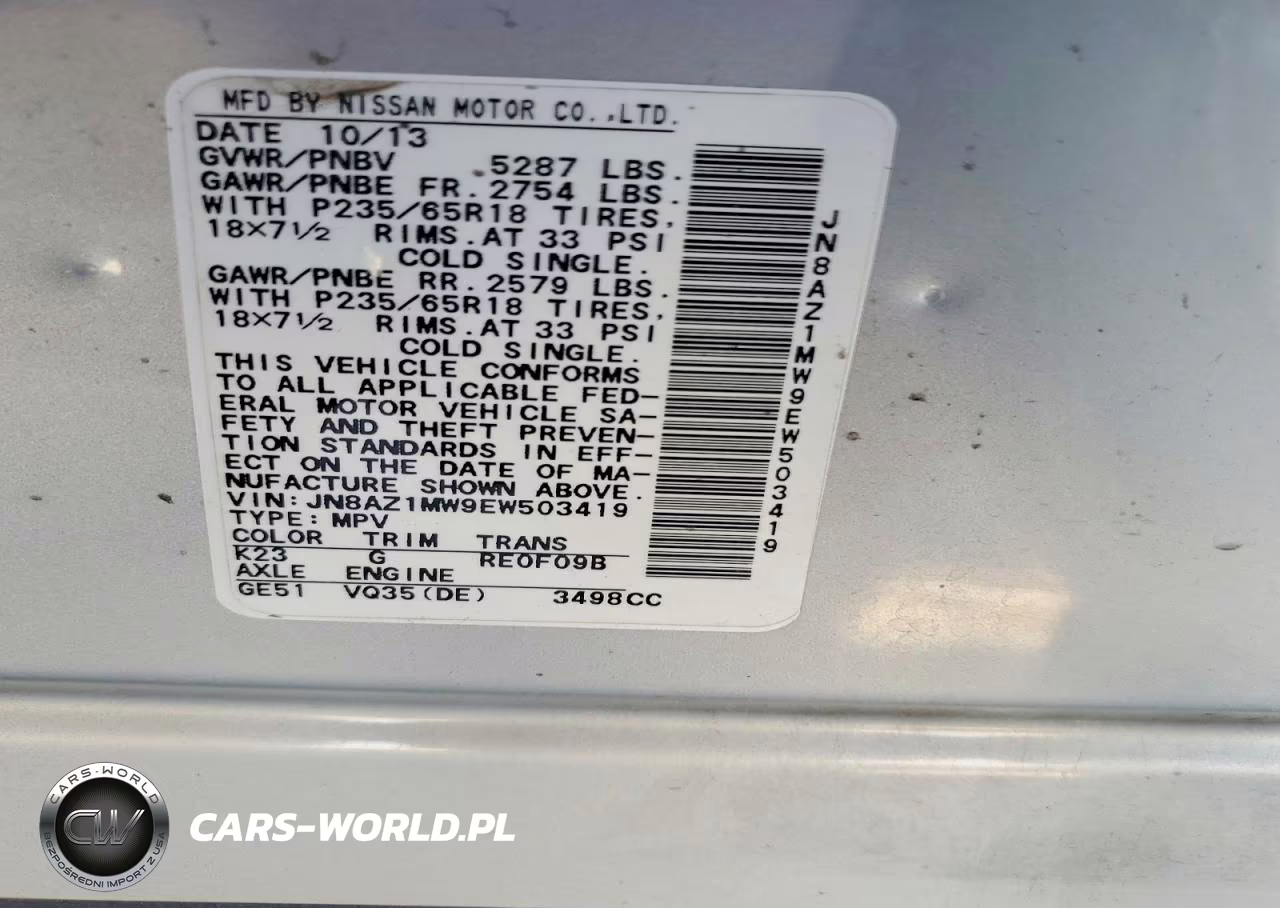 2014 Nissan Murano Sl VIN:JN8AZ1MW9EW503419 - 13