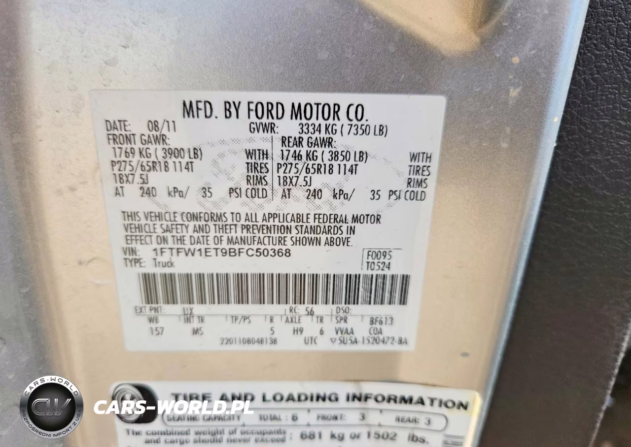 2011 Ford F150 Supercrew VIN:1FTFW1ET9BFC50368 - 12