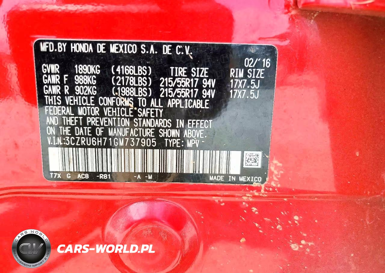 2016 Honda Hr-V Exl VIN:3CZRU6H71GM737905 - 12