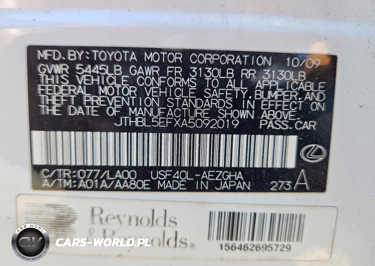2010 Lexus Ls 460 VIN:JTHBL5EFXA5092019 - 12
