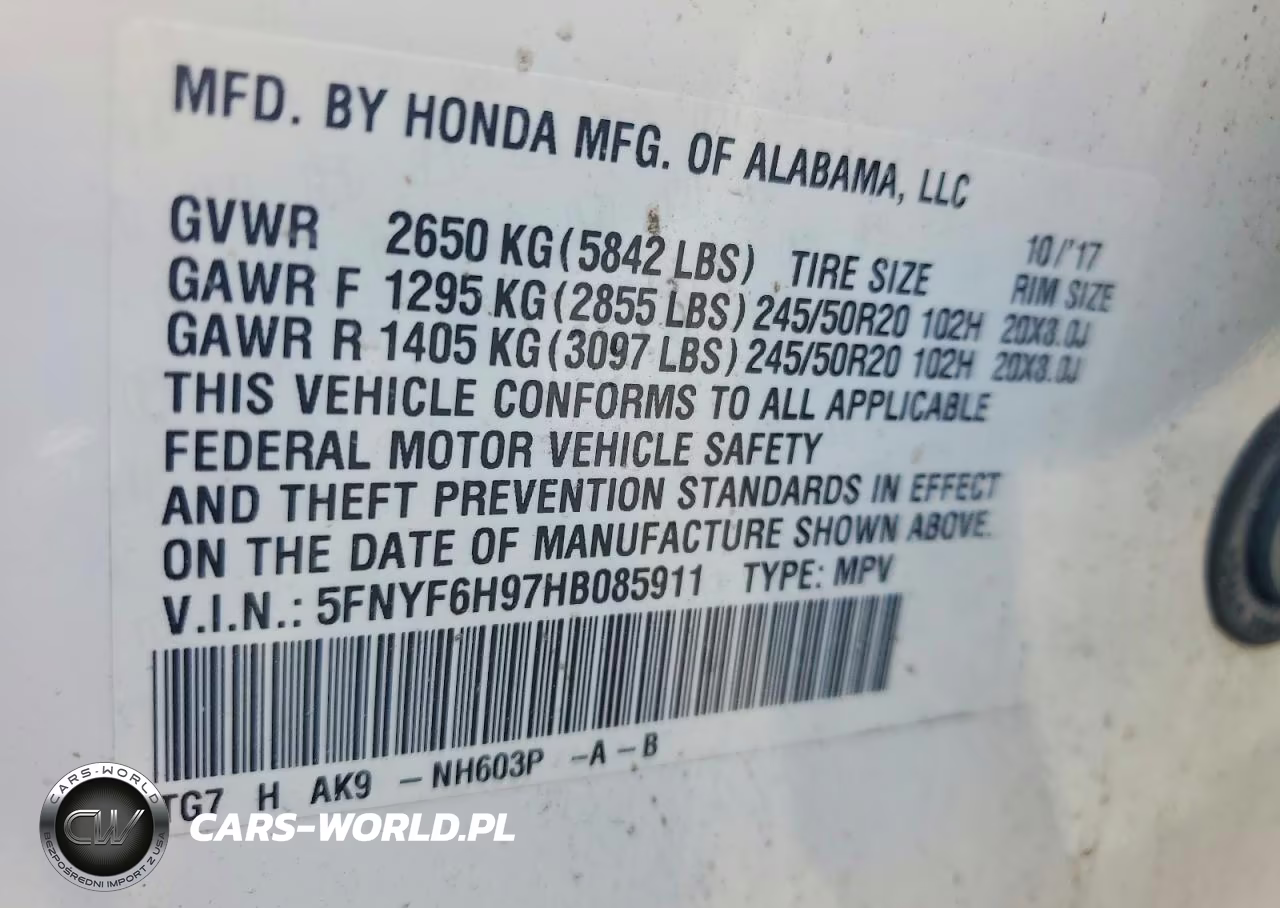 2017 Honda Pilot Touring VIN:5FNYF6H97HB085911 - 14