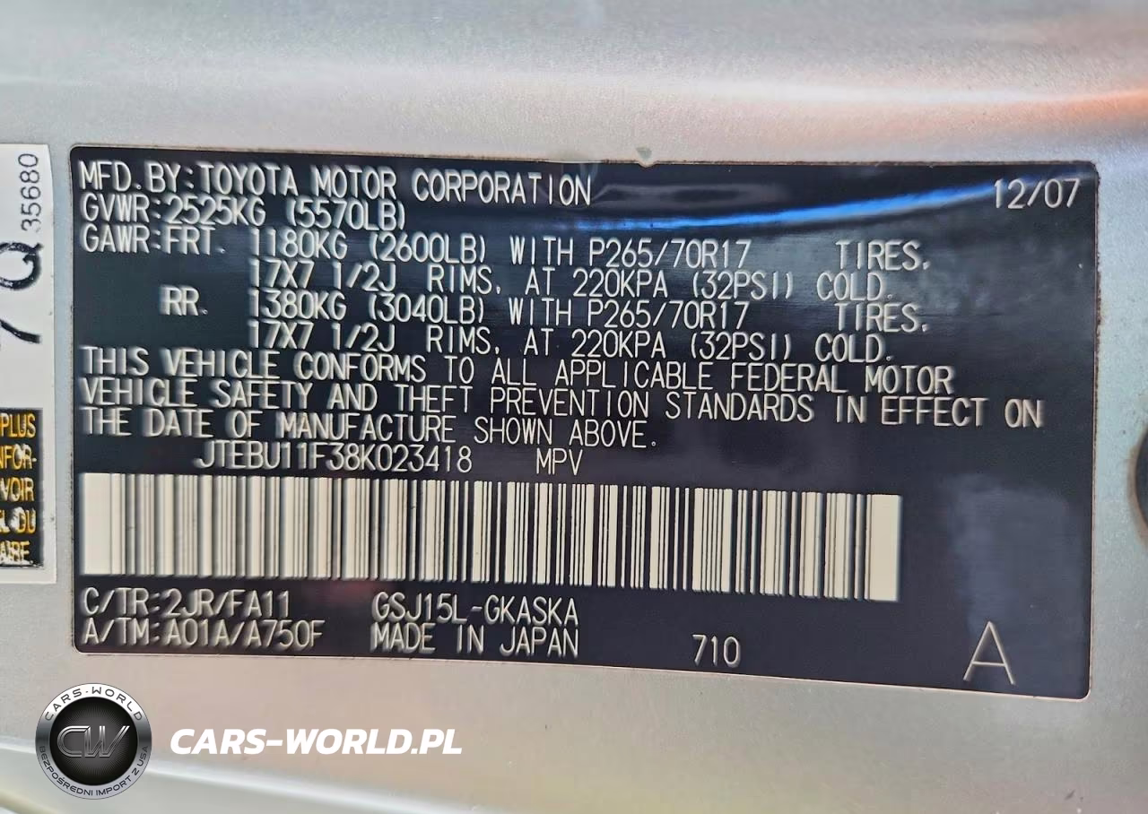 2008 Toyota Fj Cruiser Base VIN:JTEBU11F38K023418 - 13