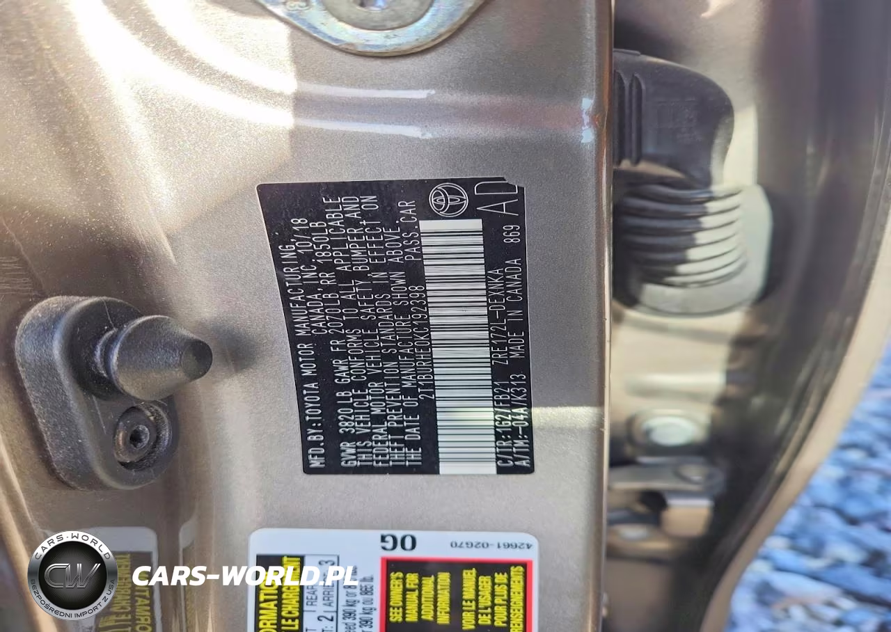 2019 Toyota Corolla Le VIN:2T1BURHE0KC192398 - 12