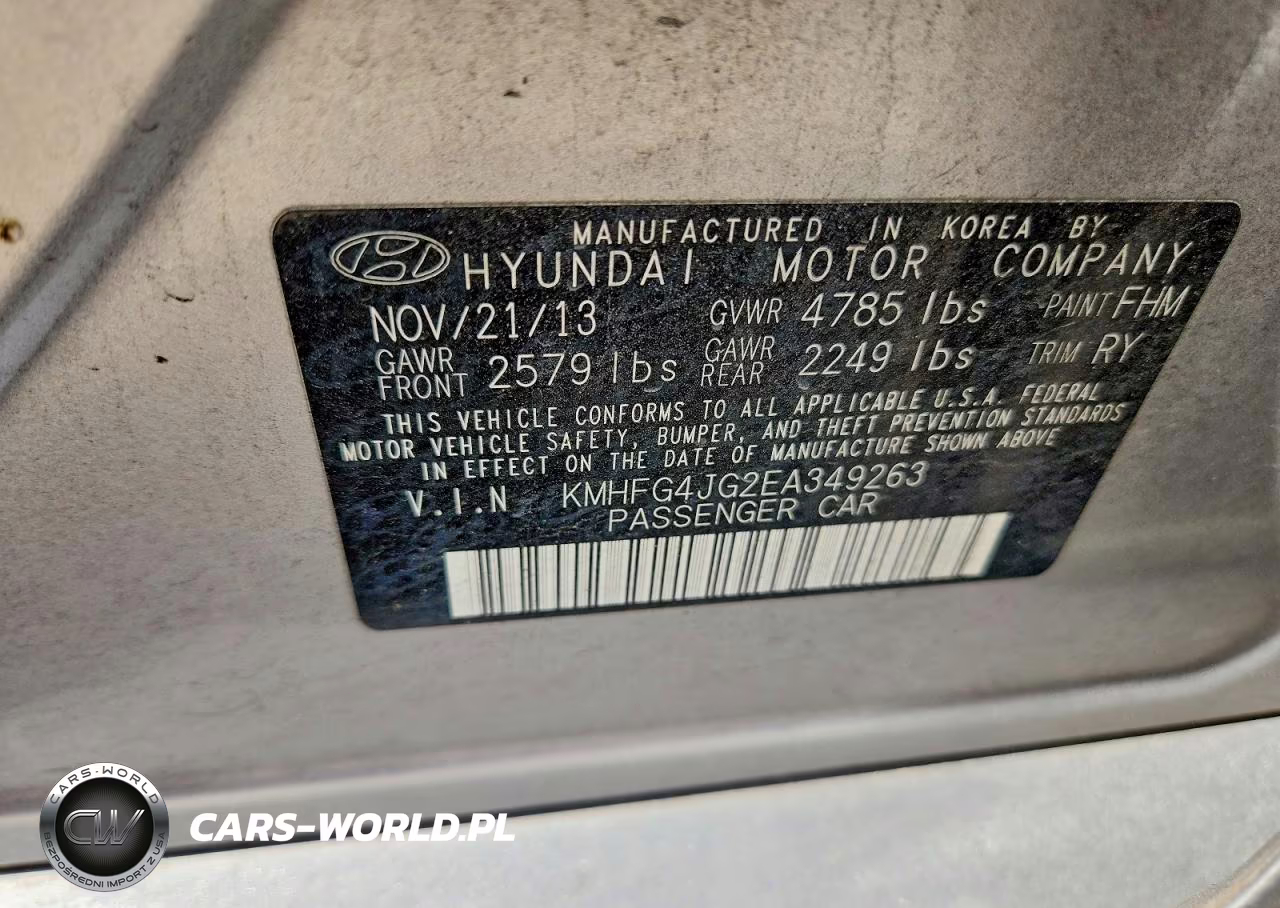 2014 Hyundai Azera Base VIN:KMHFG4JG2EA349263 - 12