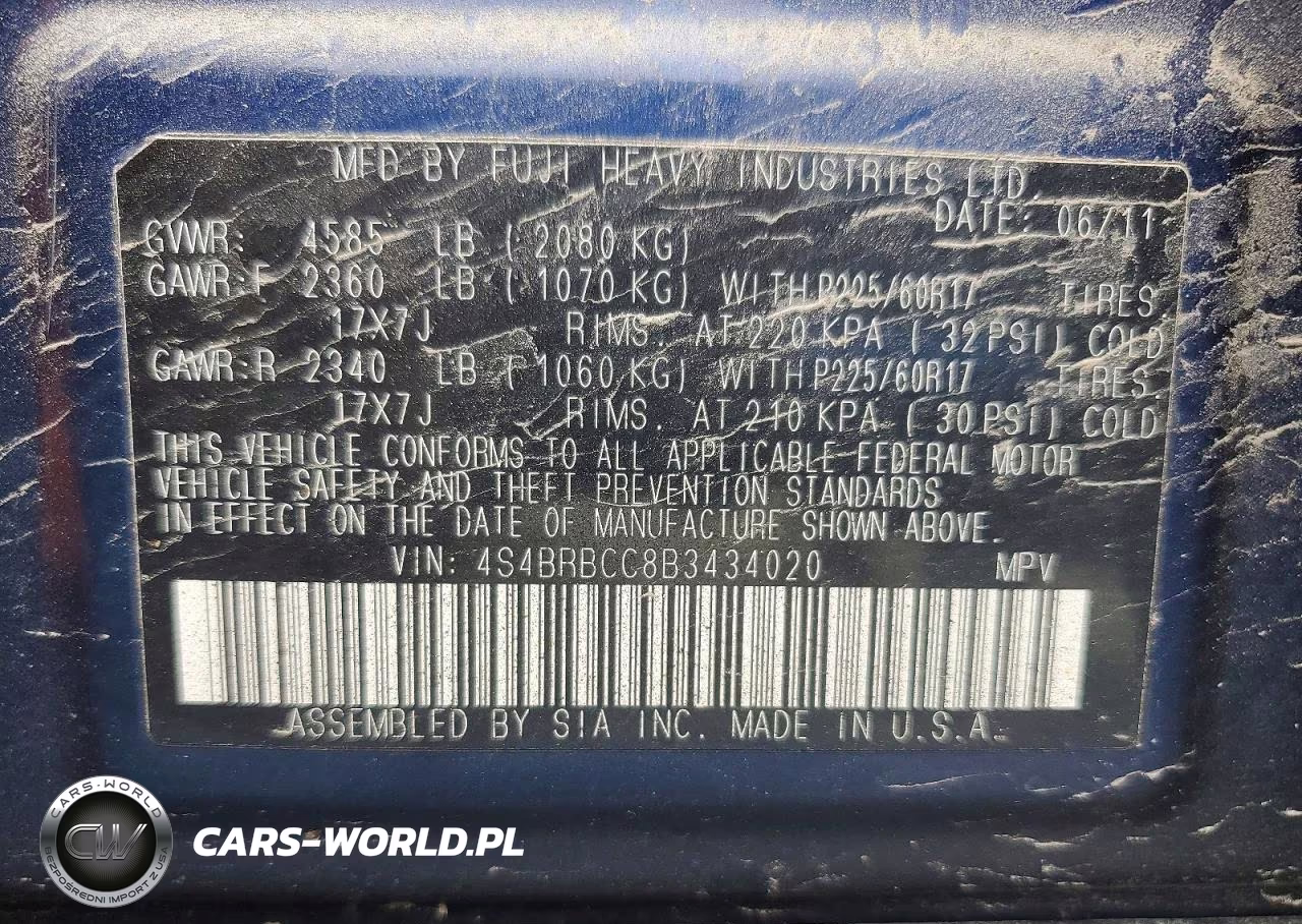 2011 Subaru Outback 2.5I Premium VIN:4S4BRBCC8B3434020 - 12