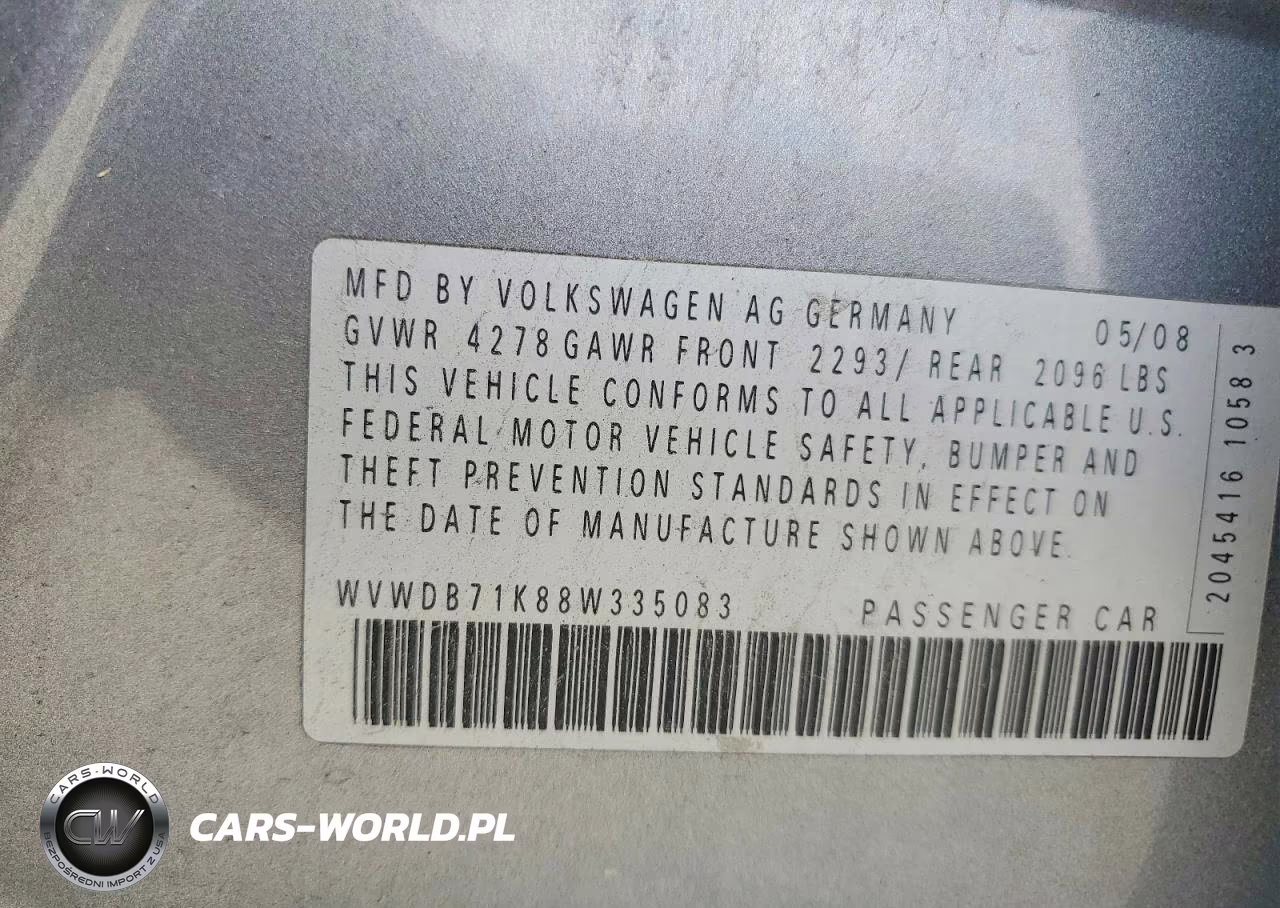 2008 Volkswagen Rabbit VIN:WVWDB71K88W335083 - 12
