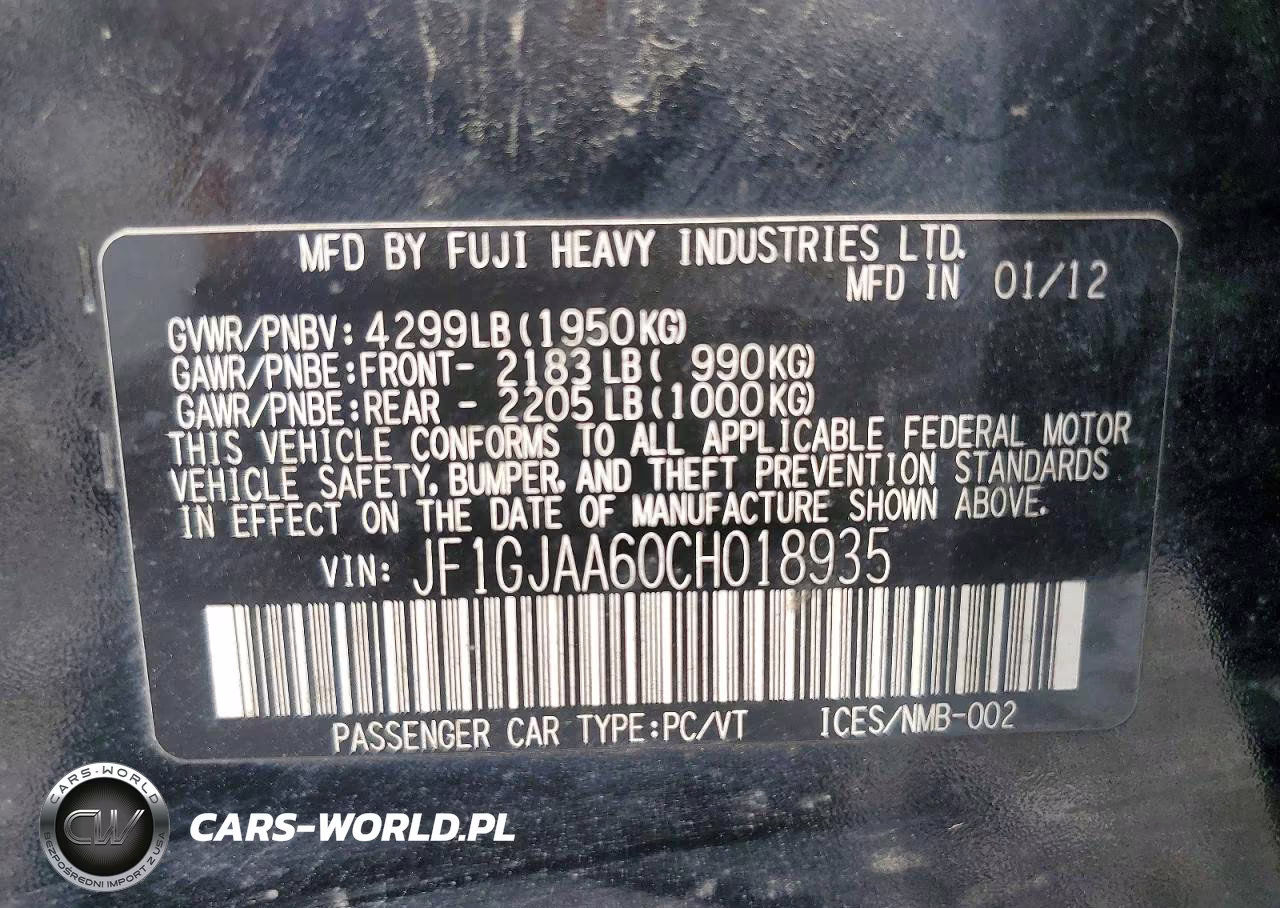 2012 Subaru Impreza VIN:JF1GJAA60CH018935 - 12