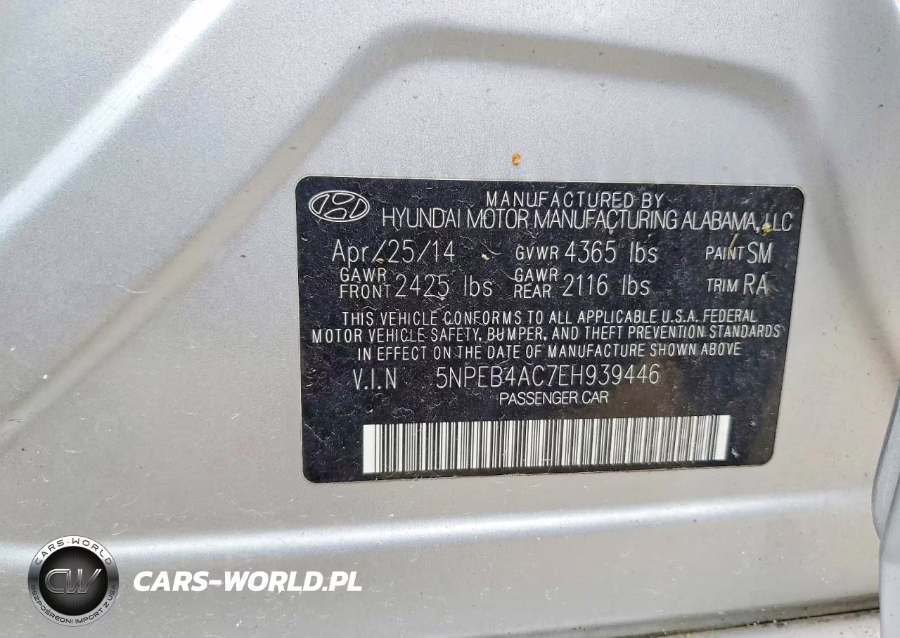 2014 Hyundai Sonata Gls VIN:5NPEB4AC7EH939446 - 12