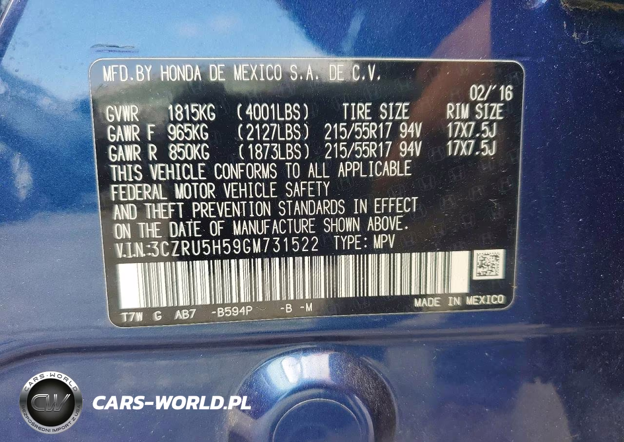 2016 Honda Hr-V VIN:3CZRU5H59GM731522 - 12