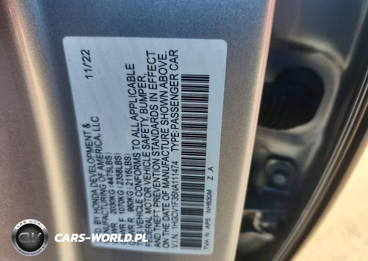 2022 Honda Accord Sport VIN:1HGCV1F35NA111474 - 12