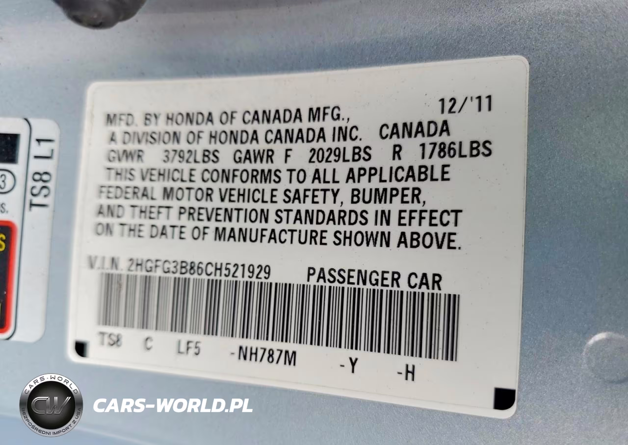 2012 Honda Civic Ex VIN:2HGFG3B86CH521929 - 12