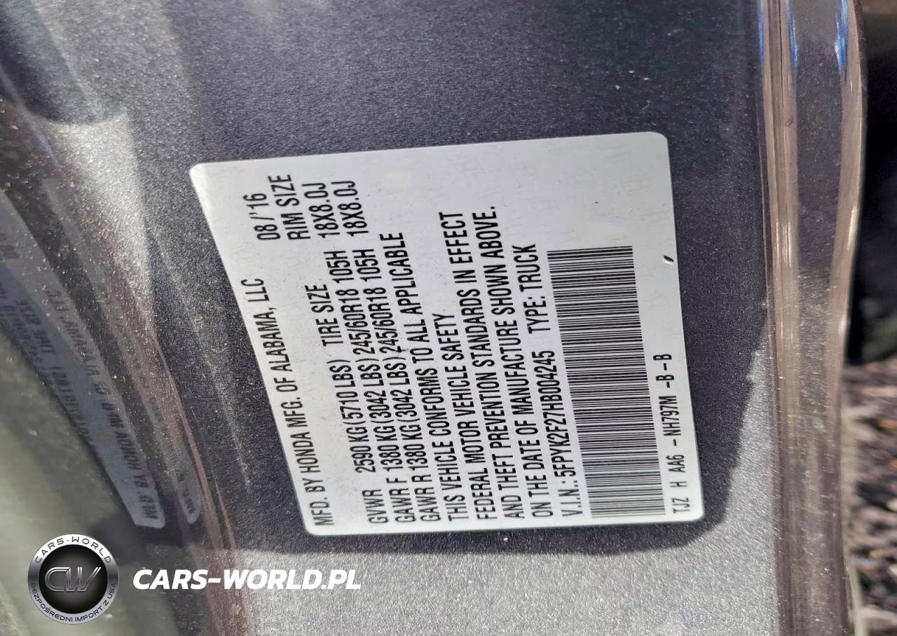 2017 Honda Ridgeline Rt VIN:5FPYK2F27HB004245 - 13