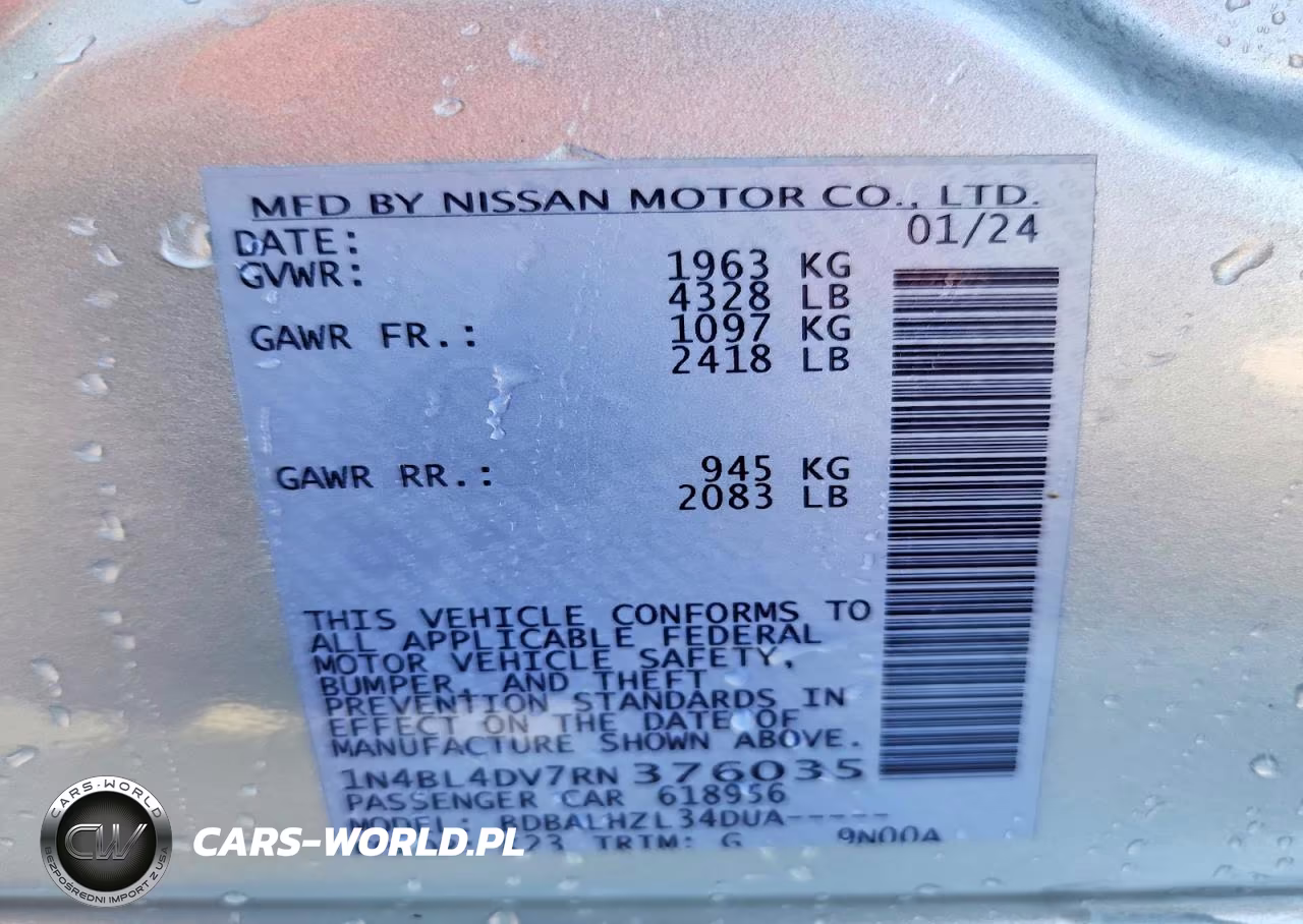 2024 Nissan Altima Sv VIN:1N4BL4DV7RN376035 - 13