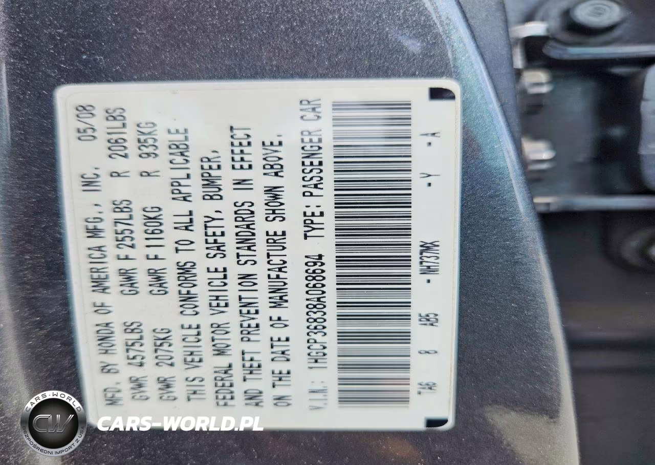 2008 Honda Accord Exl VIN:1HGCP36838A068694 - 12