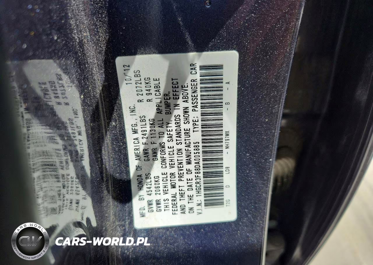 2013 Honda Accord Exl VIN:1HGCR3F88DA005885 - 12