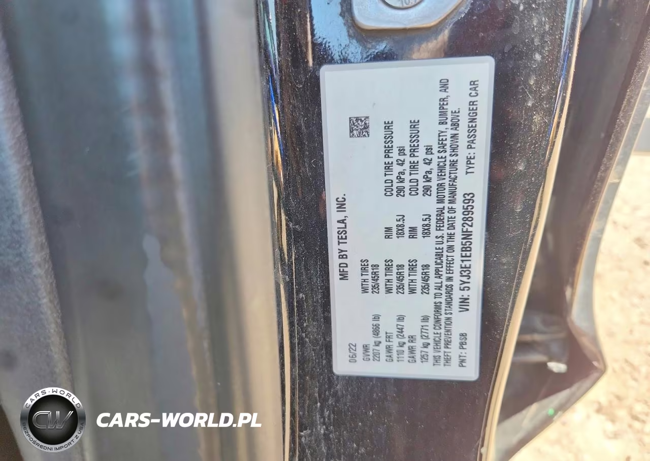2022 Tesla Model 3 VIN:5YJ3E1EB5NF289593 - 13
