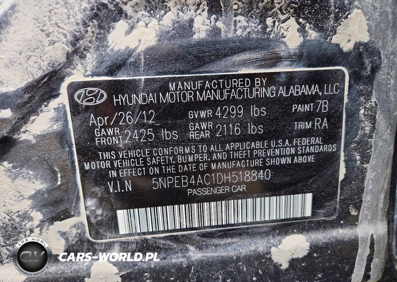 2013 Hyundai Sonata Gls VIN:5NPEB4AC1DH518840 - 12