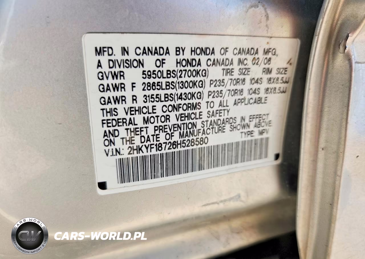 2006 Honda Pilot Ex VIN:2HKYF18726H528580 - 14