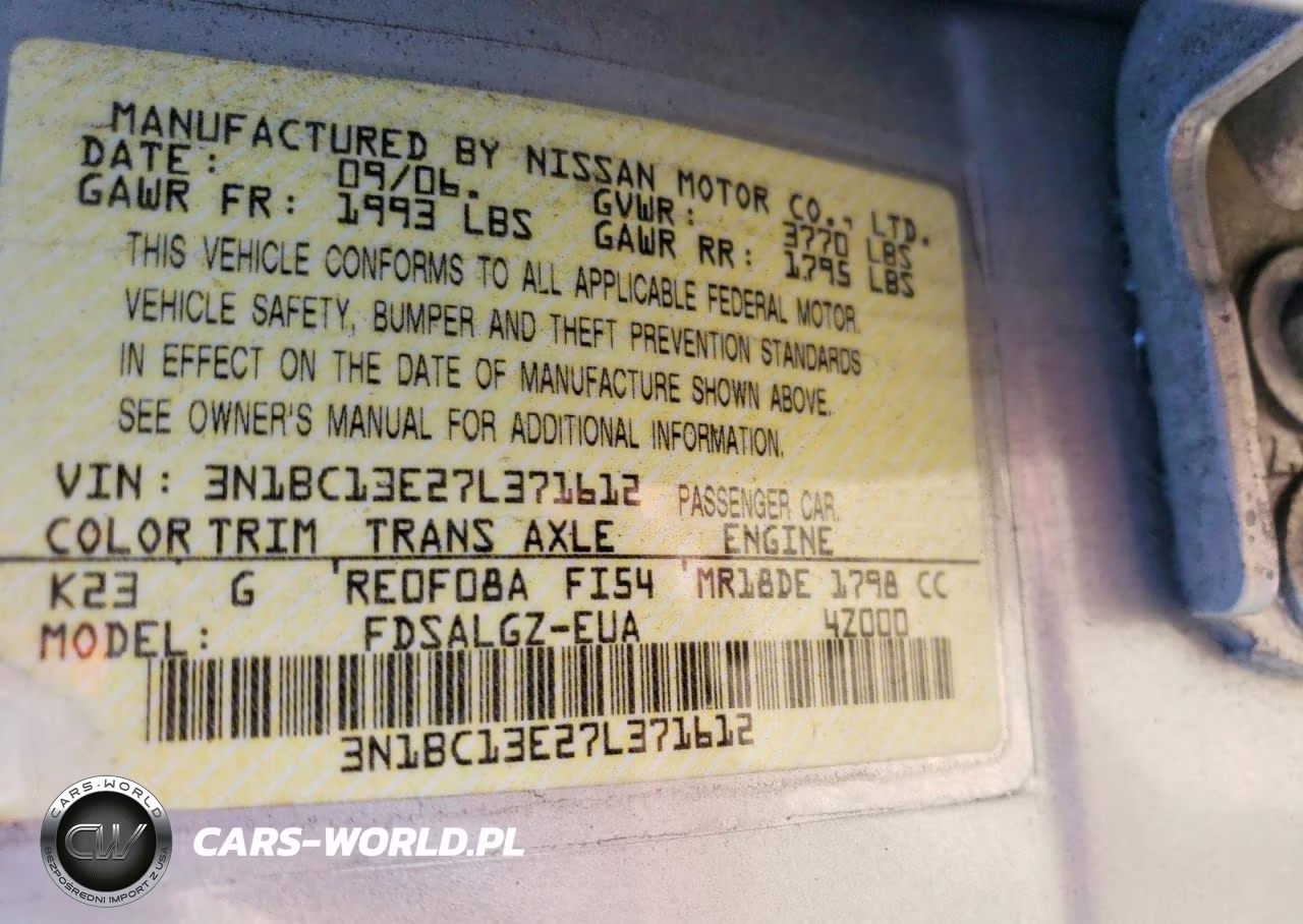 2007 Nissan Versa 1.8 S VIN:3N1BC13E27L371612 - 12