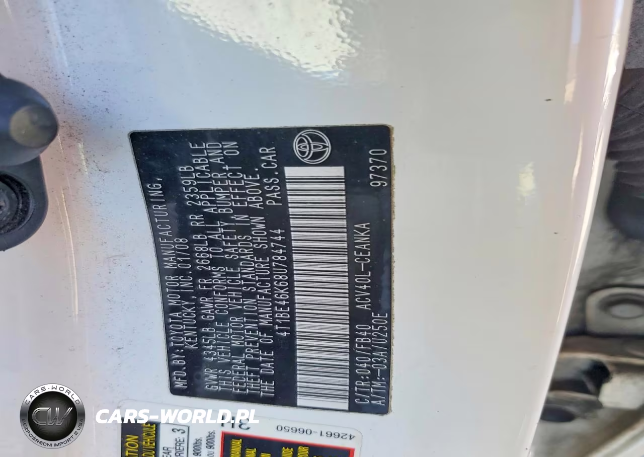 2008 Toyota Camry Le VIN:4T1BE46K68U784744 - 13
