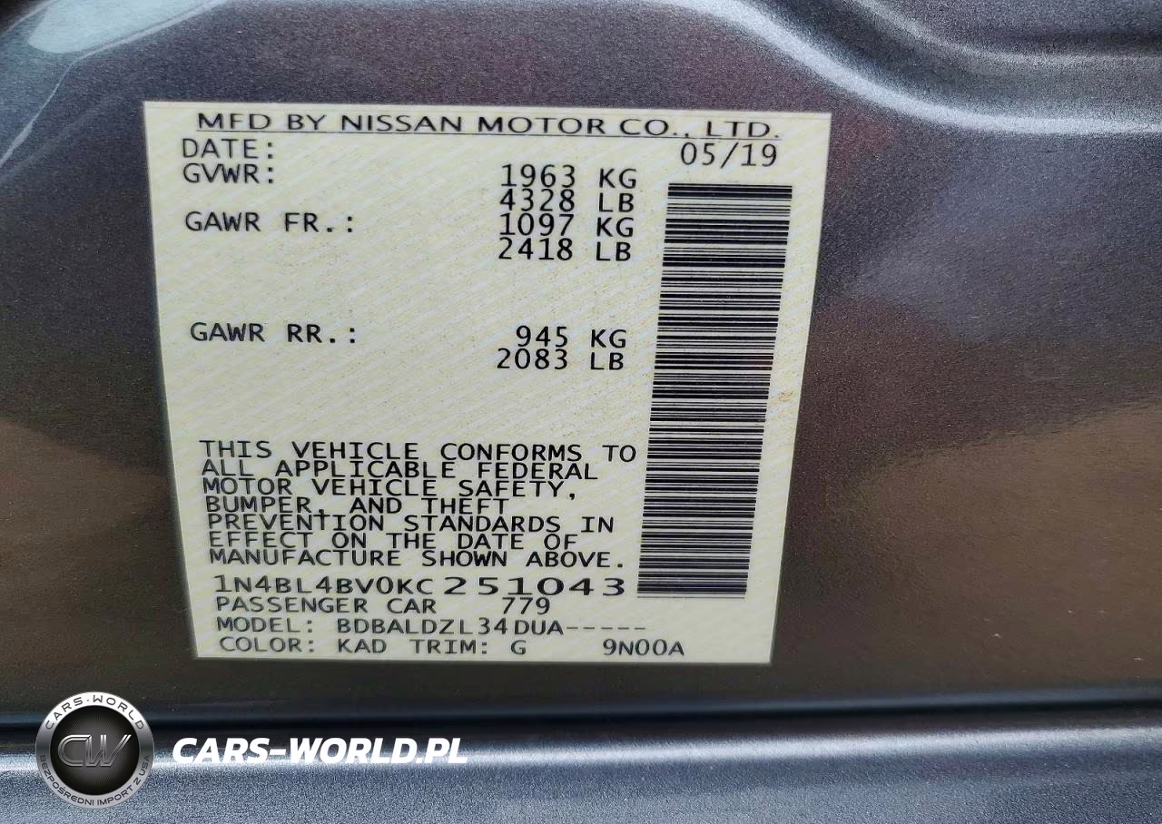 2019 Nissan Altima S VIN:1N4BL4BV0KC251043 - 12