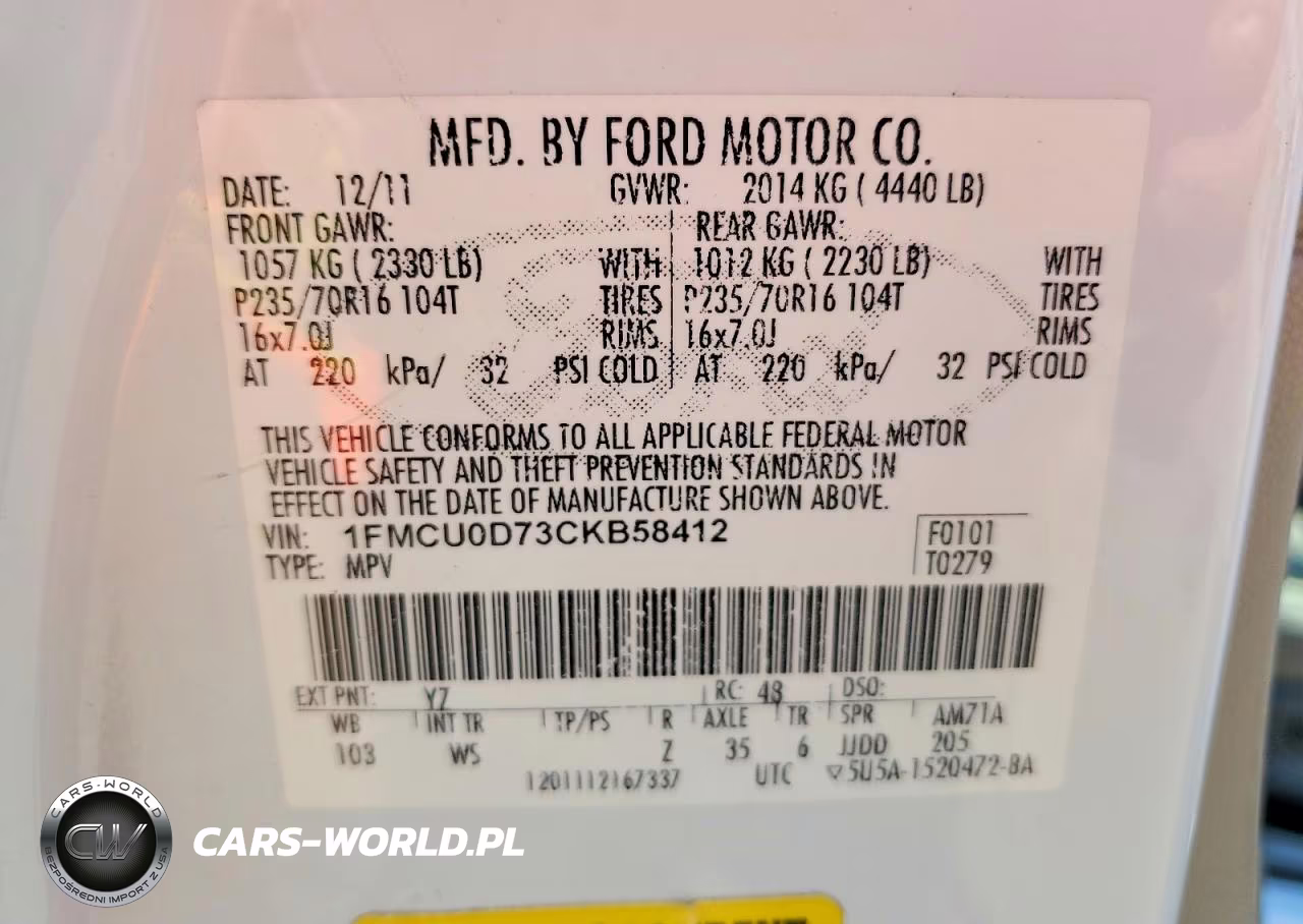 2012 Ford Escape Xlt VIN:1FMCU0D73CKB58412 - 13