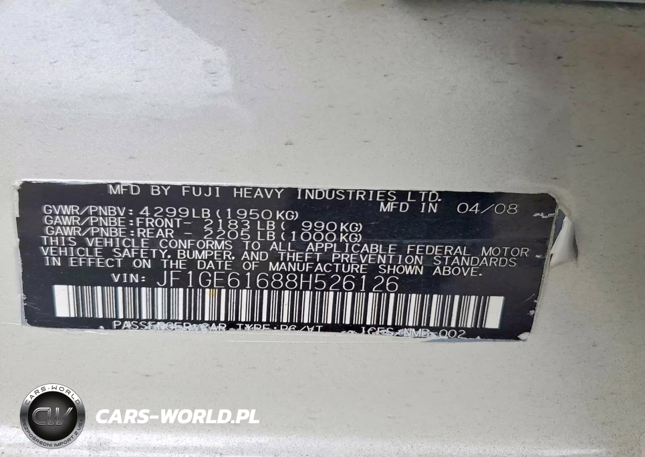 2008 Subaru Impreza 2.5I VIN:JF1GE61688H526126 - 12