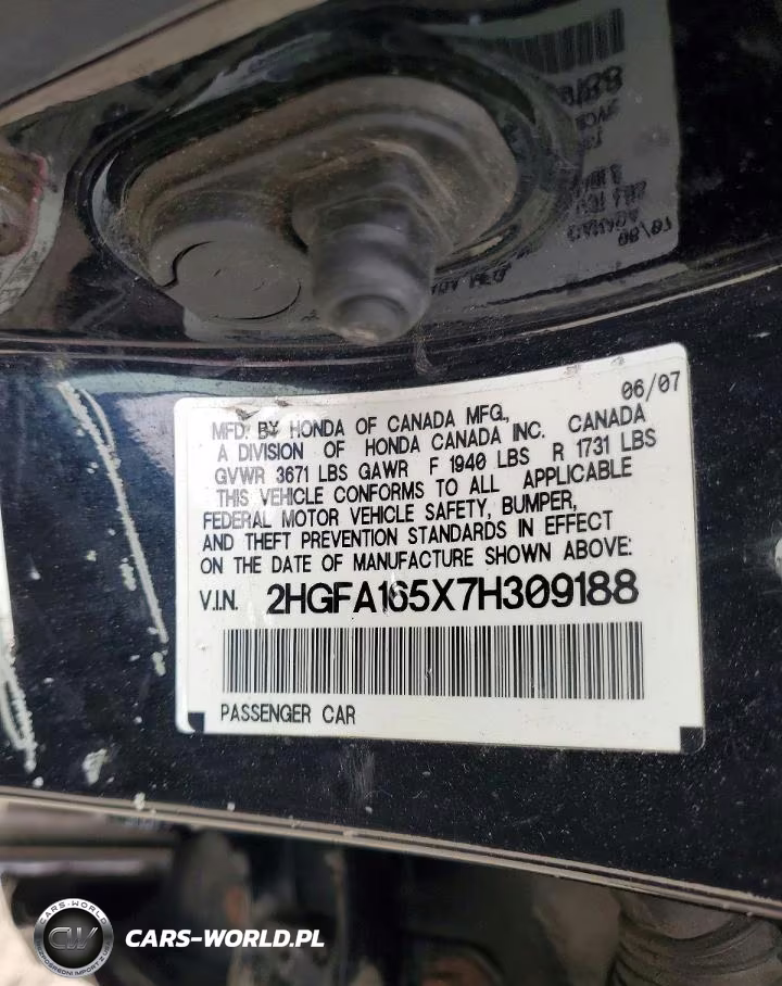 2007 Honda Civic Lx VIN:2HGFA165X7H309188 - 13