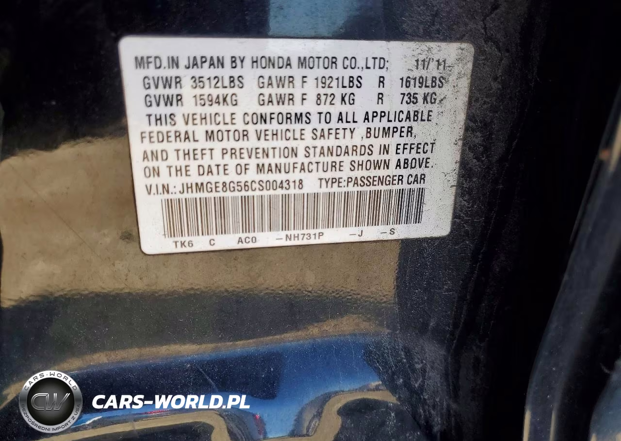 2012 Honda Fit Sport VIN:JHMGE8G56CS004318 - 12