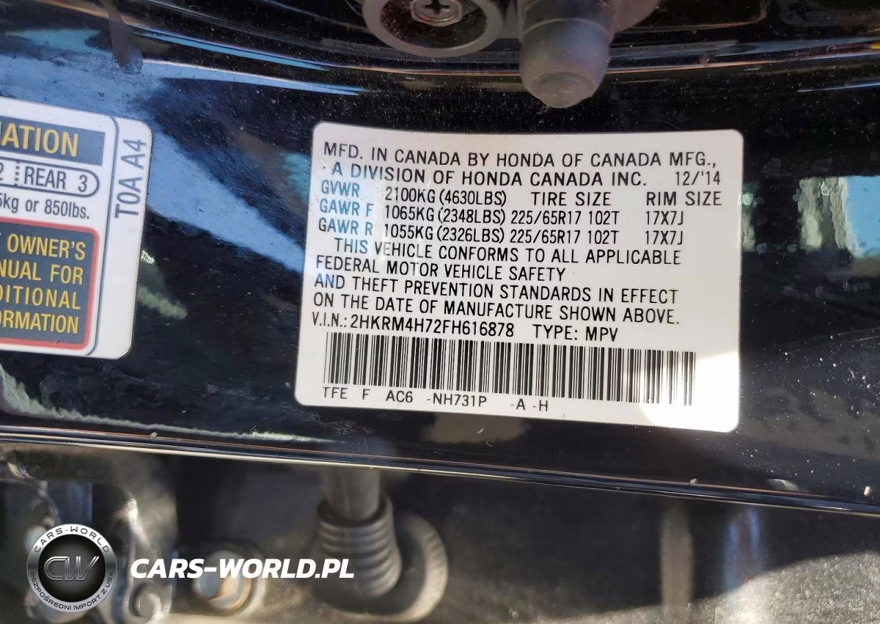2015 Honda Cr-V Exl VIN:2HKRM4H72FH616878 - 14