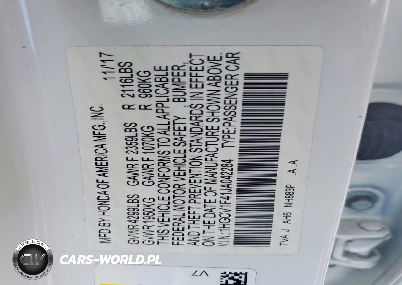 2018 Honda Accord Ex VIN:1HGCV1F41JA042284 - 12