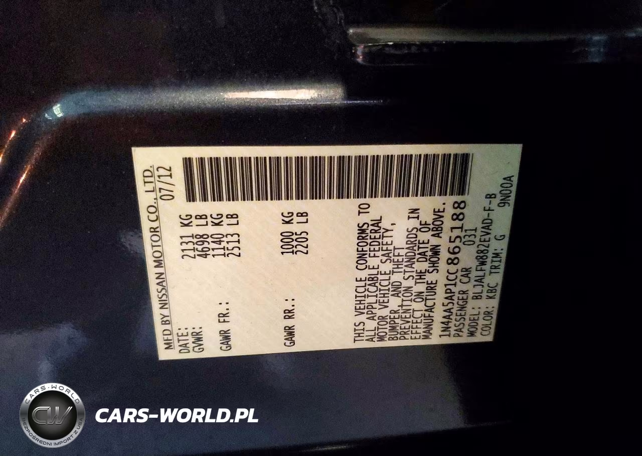 2012 Nissan Maxima 3.5 S VIN:1N4AA5AP1CC865188 - 12