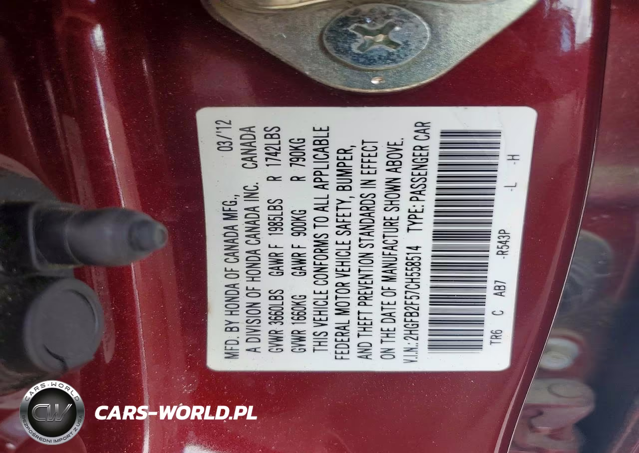 2012 Honda Civic Lx VIN:2HGFB2F57CH558514 - 12