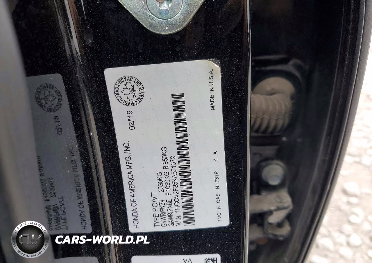 2019 Honda Accord Sport VIN:1HGCV2F35KA801372 - 12