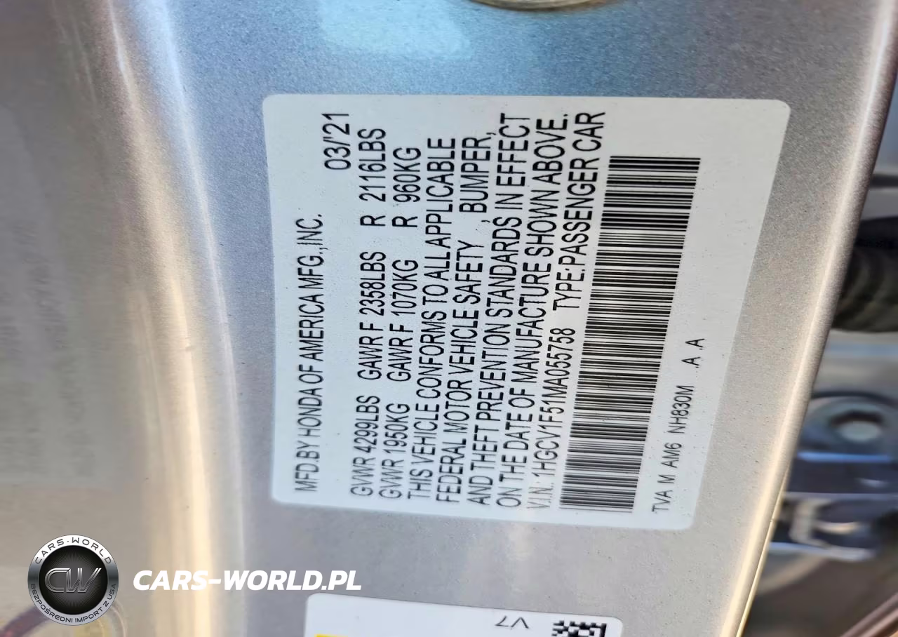 2021 Honda Accord Exl VIN:1HGCV1F51MA055758 - 12