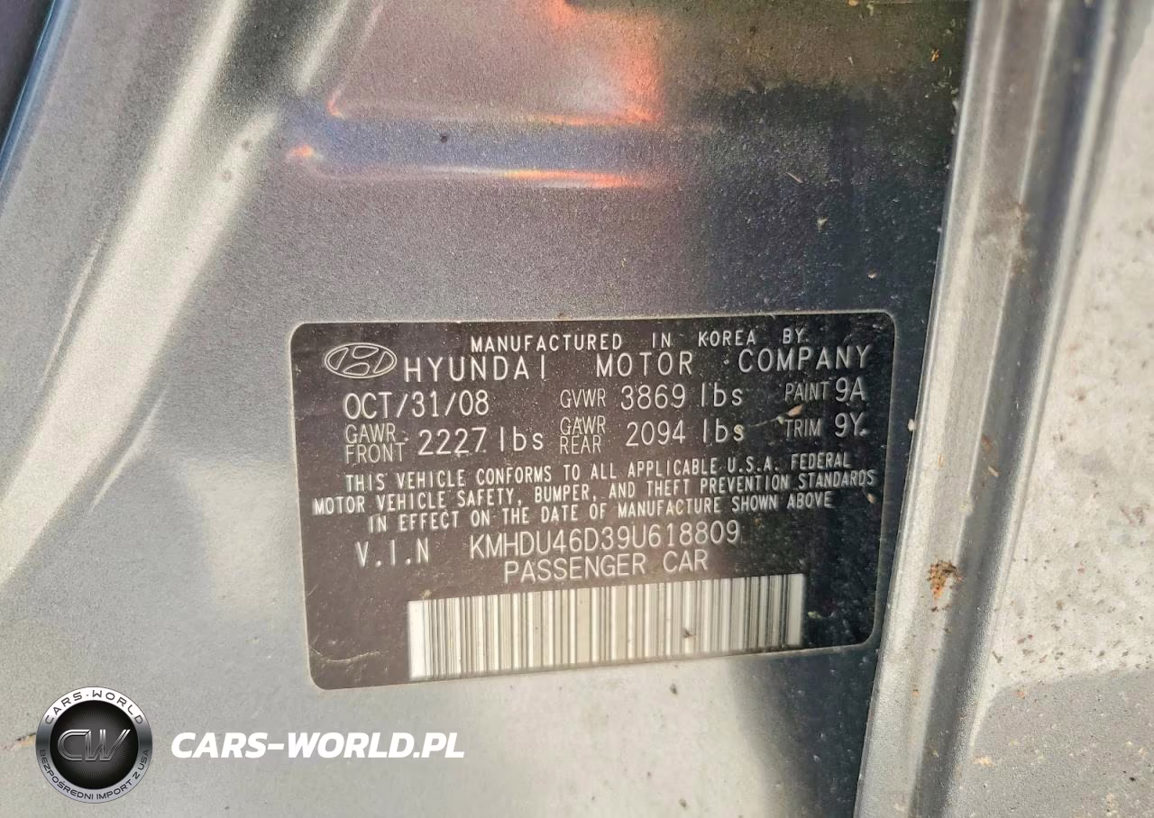 2009 Hyundai Elantra Se VIN:KMHDU46D39U618809 - 12