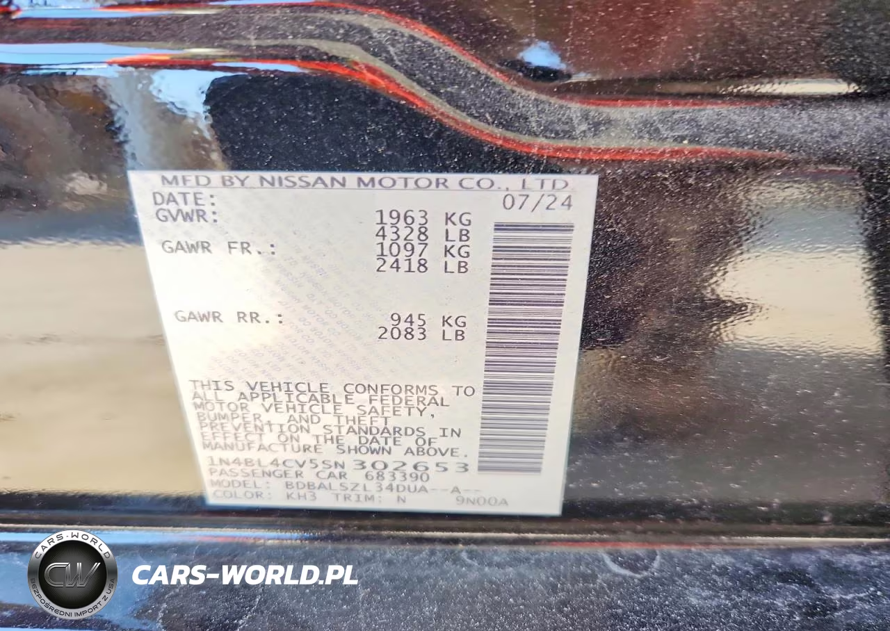 2025 Nissan Altima Sr VIN:1N4BL4CV5SN302653 - 12