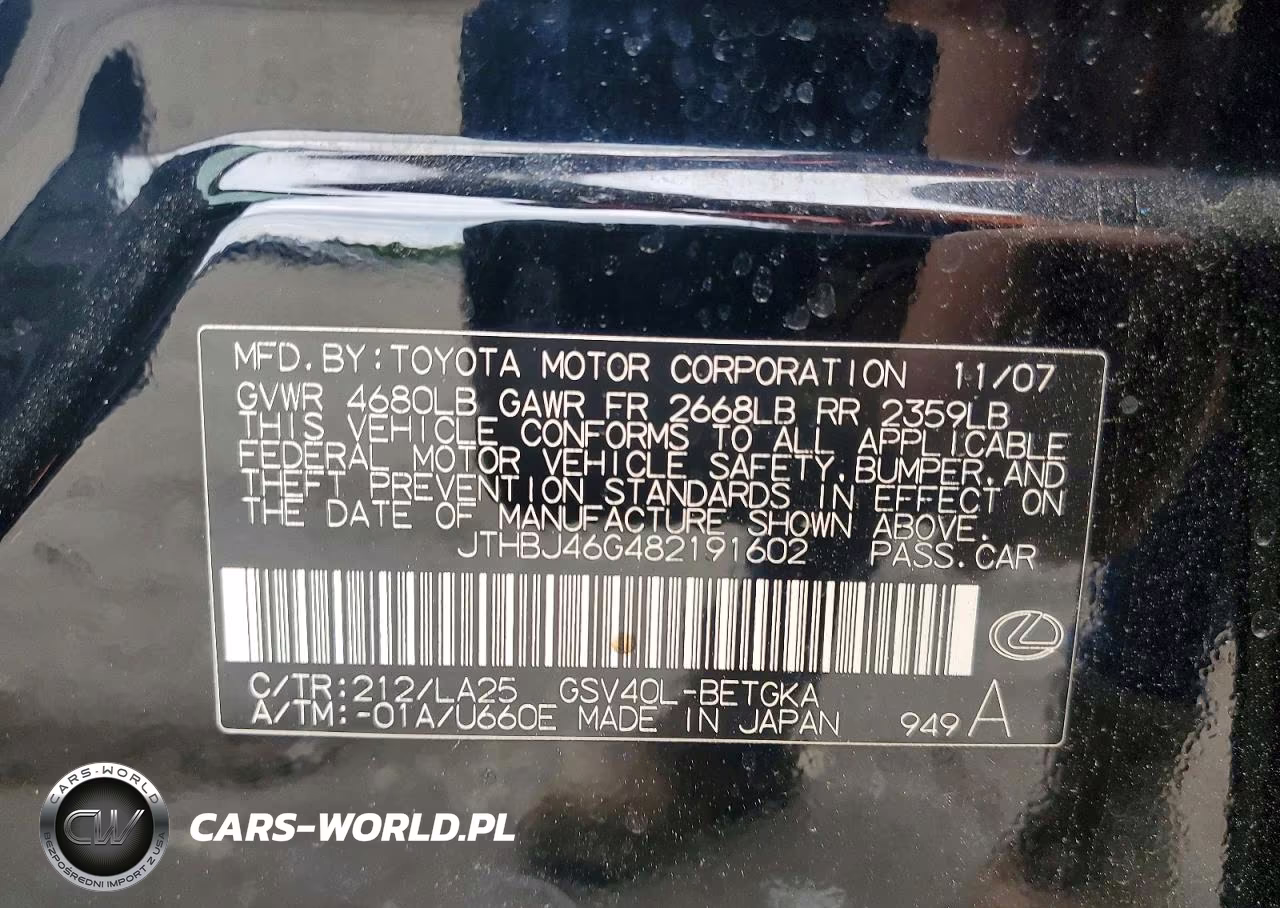 2008 Lexus Es 350 VIN:JTHBJ46G482191602 - 12
