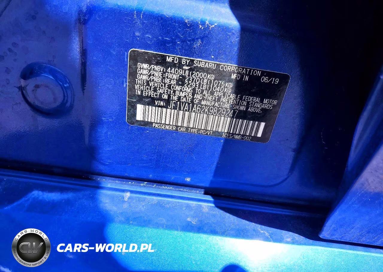 2019 Subaru Wrx VIN:JF1VA1A62K9829247 - 12
