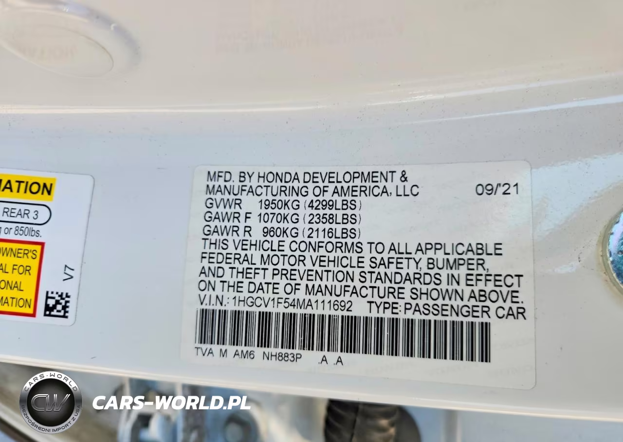2021 Honda Accord Exl VIN:1HGCV1F54MA111692 - 12