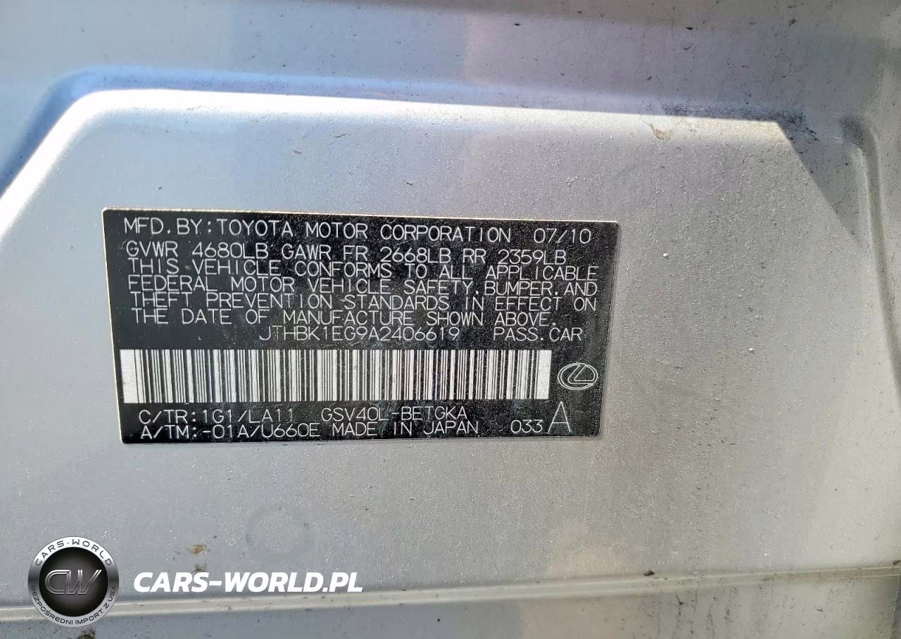 2010 Lexus Es 350 VIN:JTHBK1EG9A2406619 - 12
