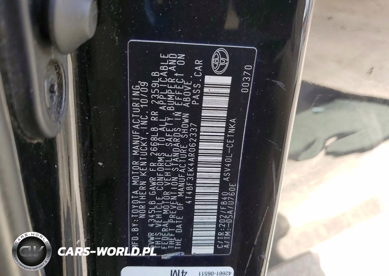 2010 Toyota Camry Base VIN:4T4BF3EK4AR062337 - 12