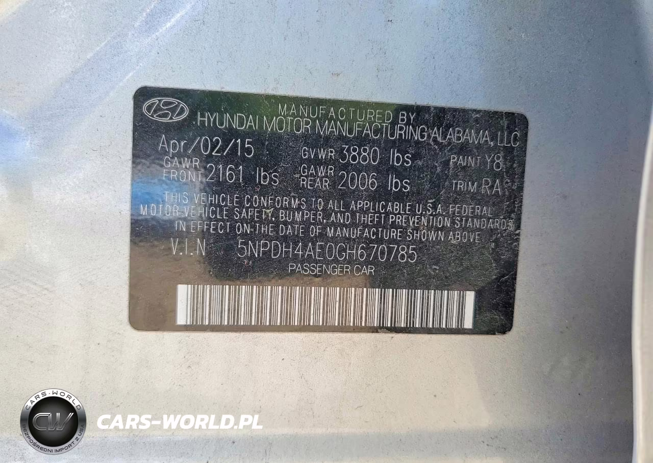 2016 Hyundai Elantra Se VIN:5NPDH4AE0GH670785 - 12