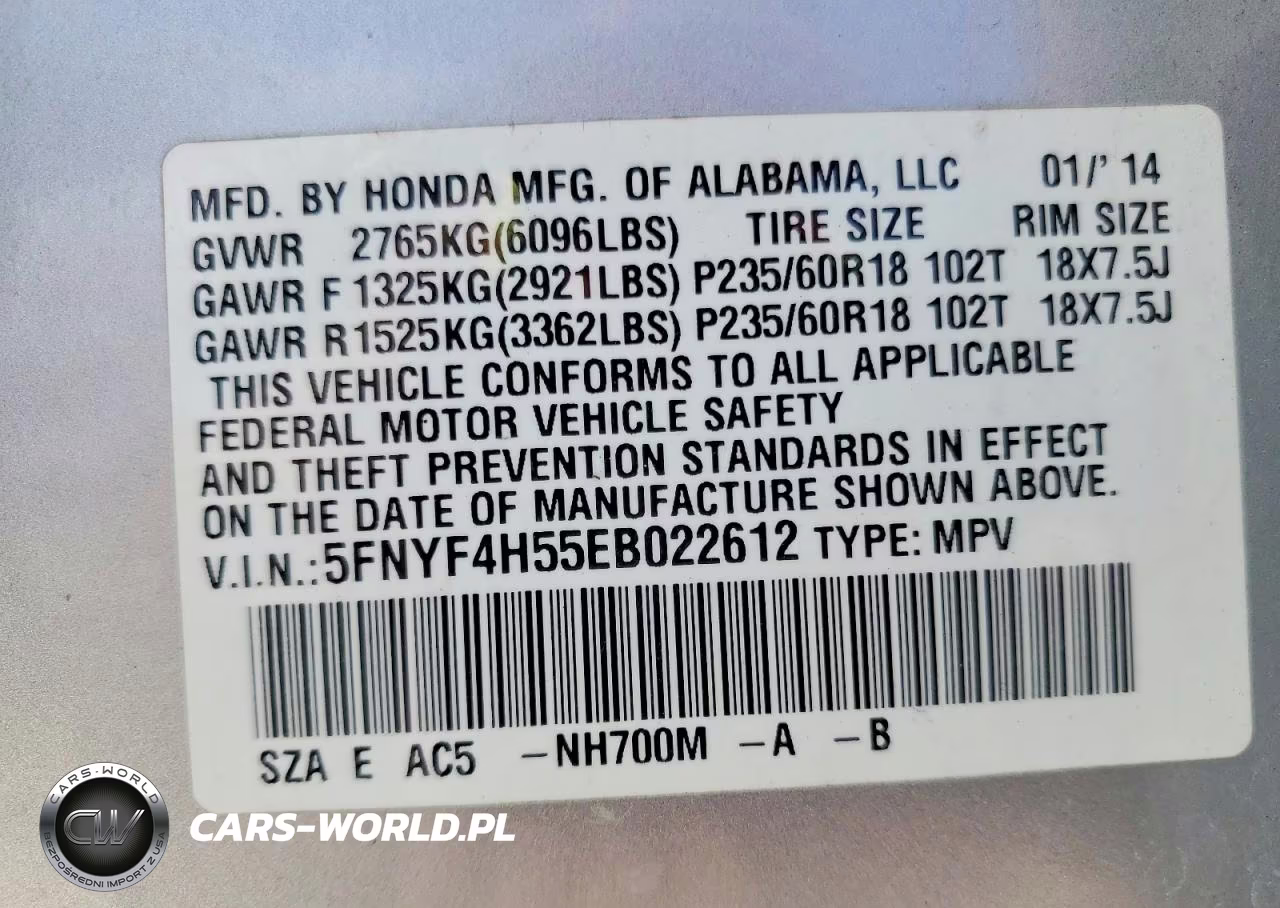 2014 Honda Pilot Exl VIN:5FNYF4H55EB022612 - 13