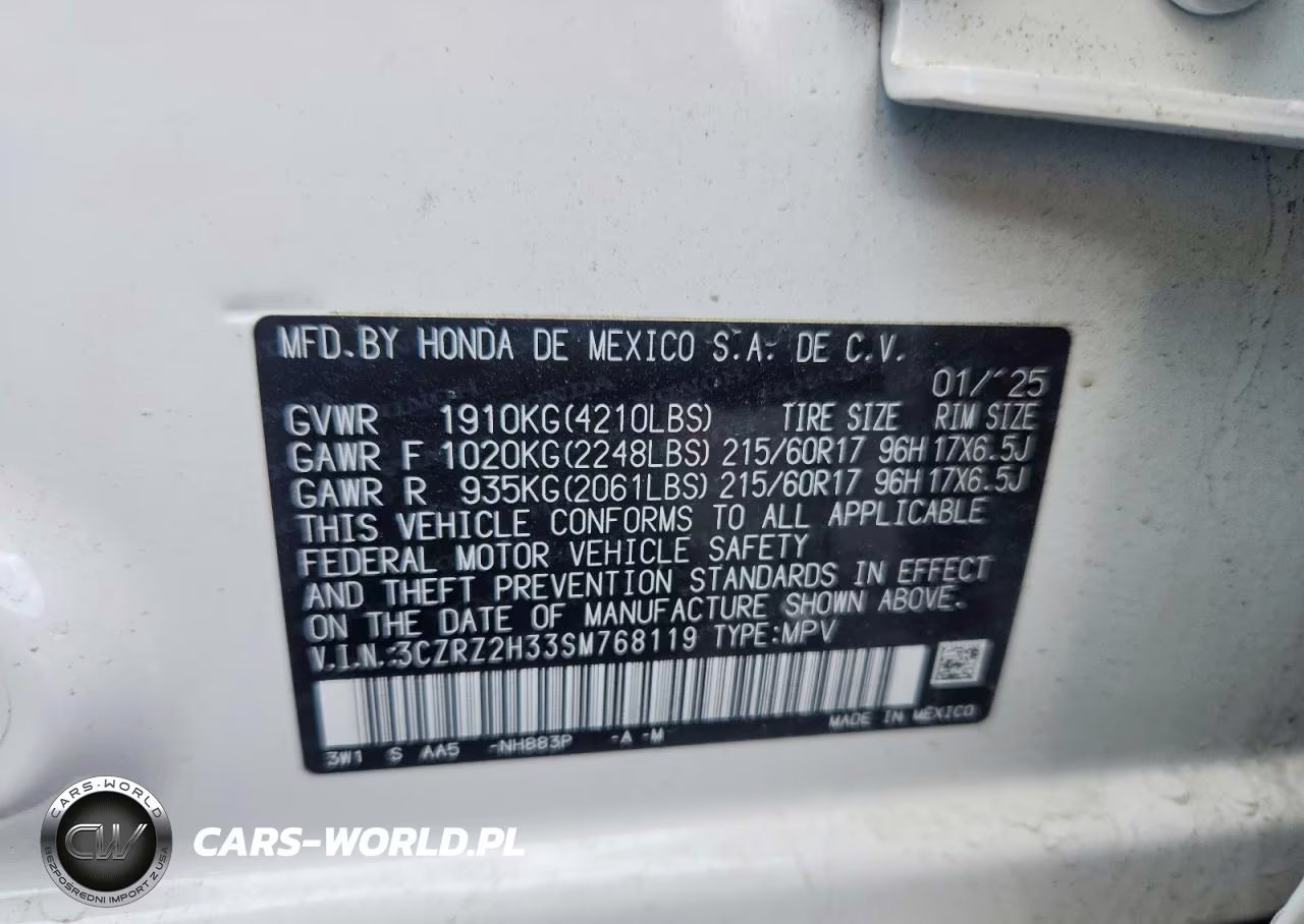 2025 Honda Hr-V Lx VIN:3CZRZ2H33SM768119 - 13