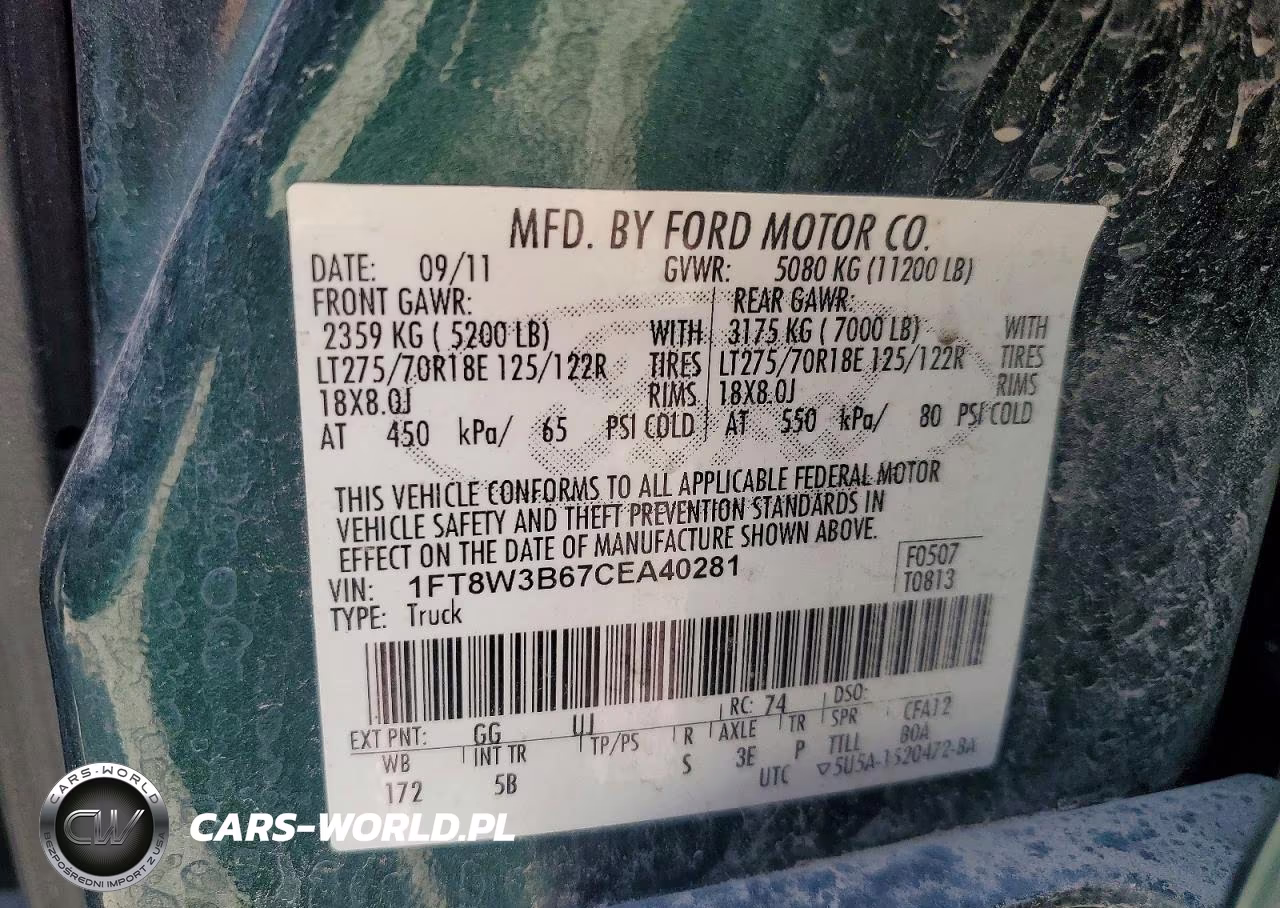 2012 Ford F350 Super Duty VIN:1FT8W3B67CEA40281 - 13