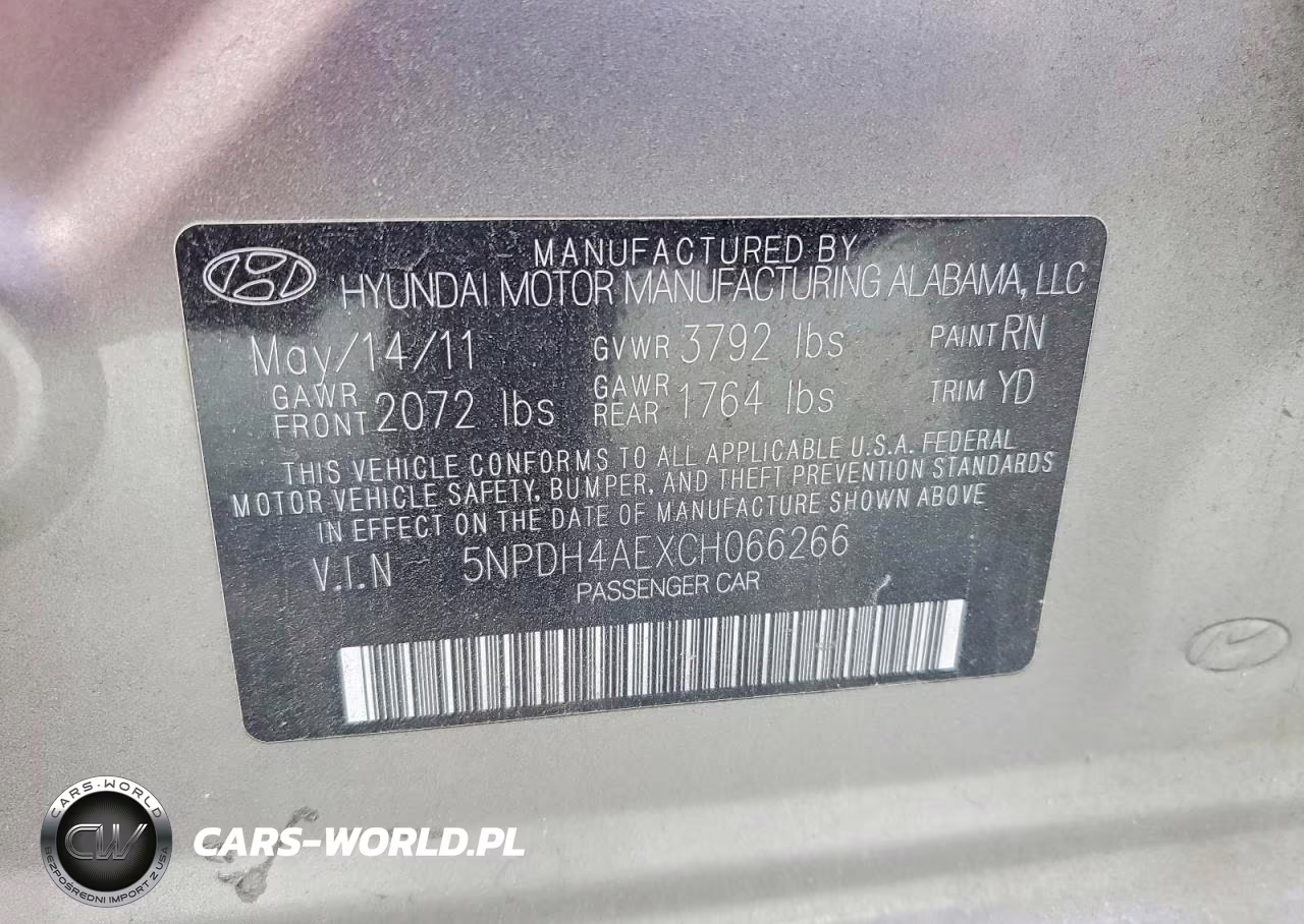 2012 Hyundai Elantra Gls VIN:5NPDH4AEXCH066266 - 13
